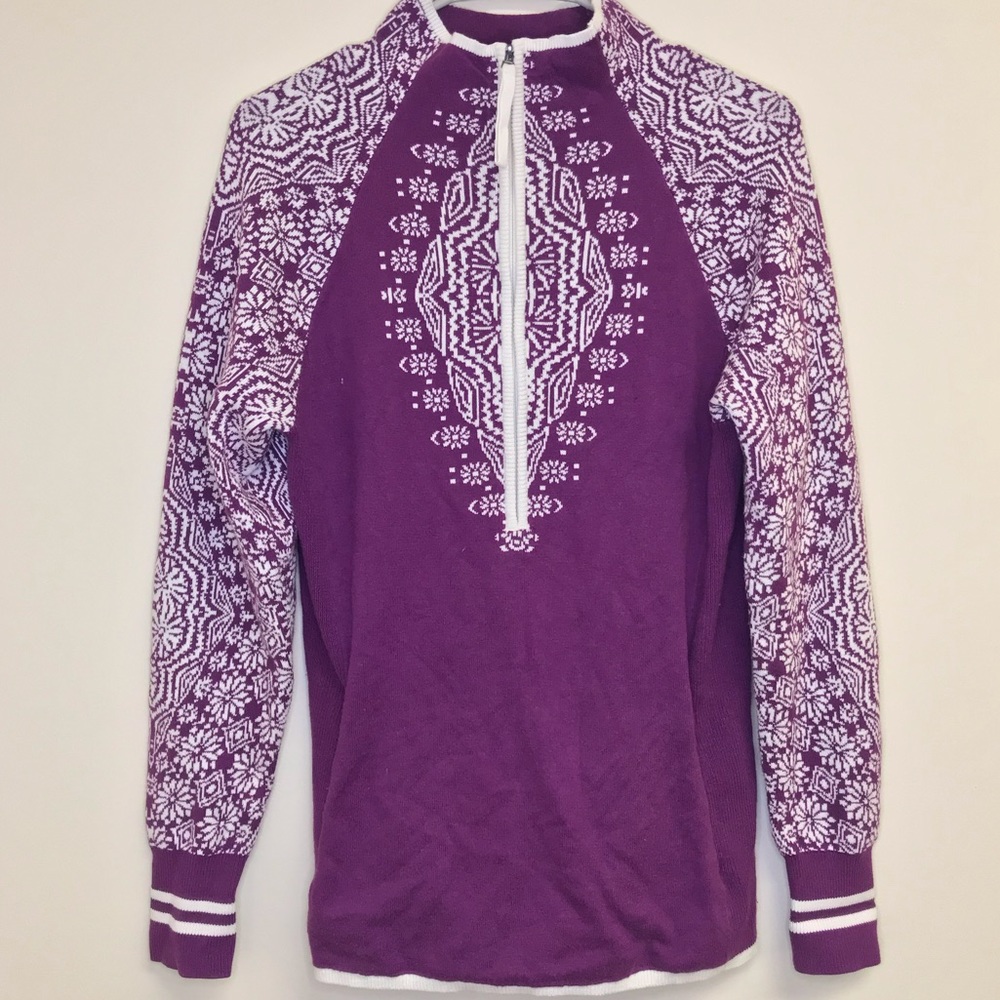 Athleta Jacquard Purple and White Sweater Size M